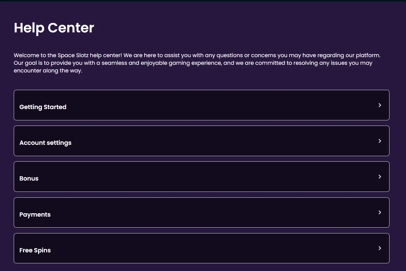 Space Slotz Casino Customer Support