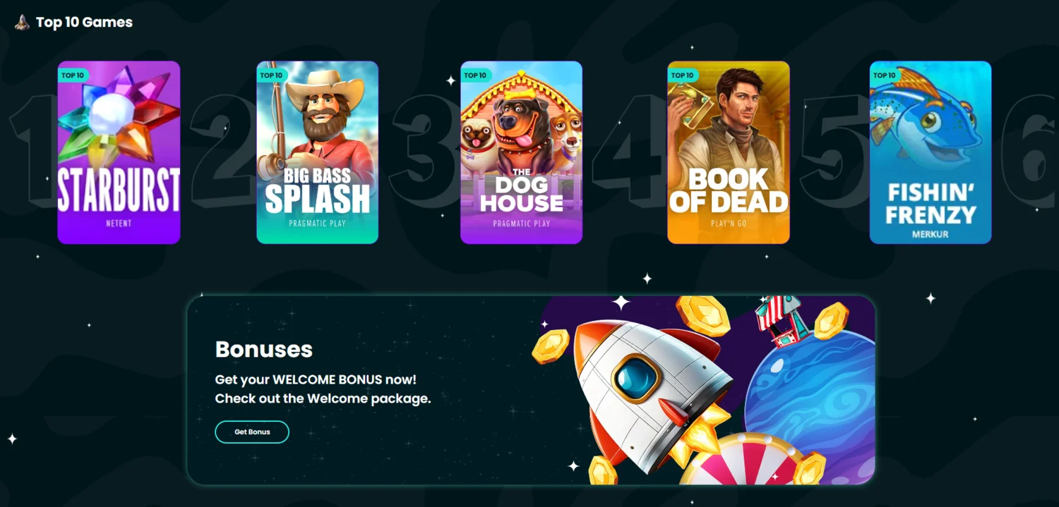 Space Slotz Casino Homepage